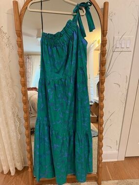 Xirena Maisie Green and Blue One-Shoulder Tiered Maxi Dress